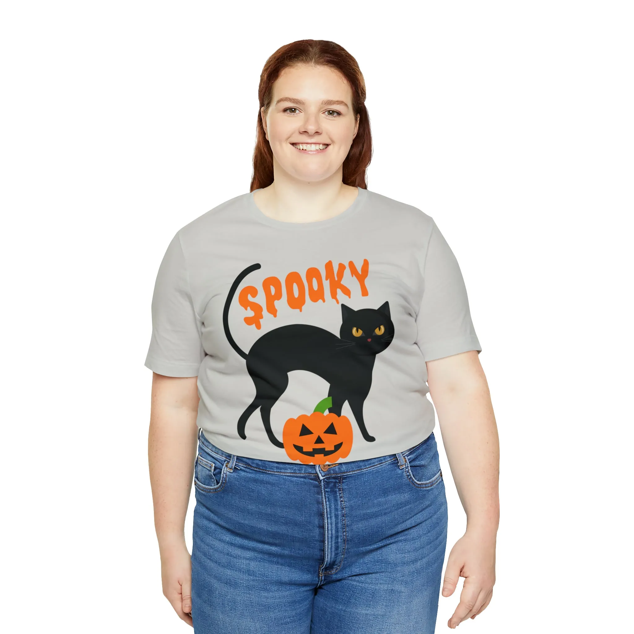 Spooky Black Cat T-Shirt | Creepy Jack-o'-Lantern Tee |  Bella Canvas 3001Unisex | Haunted Short Sleeve Tshirt