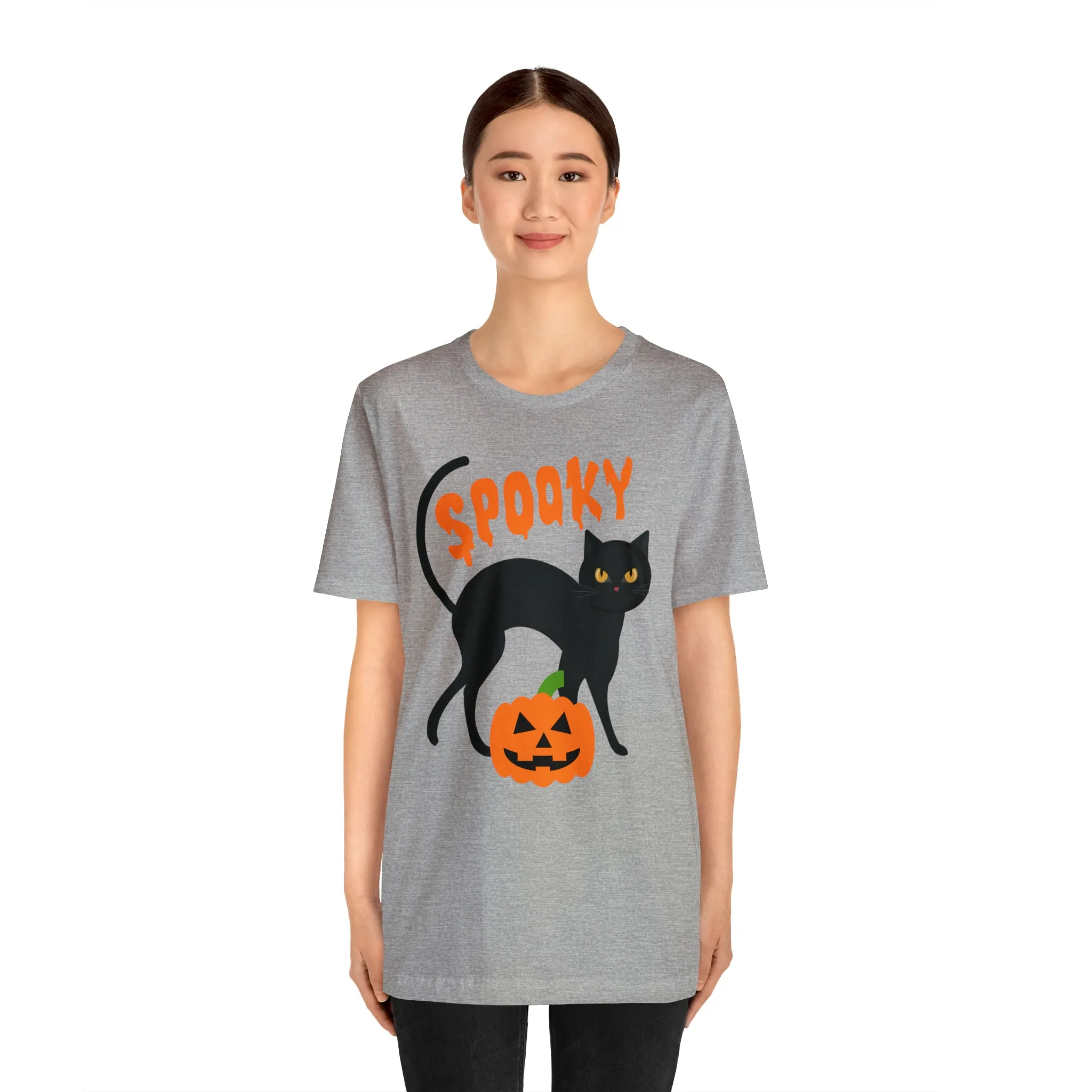 Spooky Black Cat T-Shirt | Creepy Jack-o'-Lantern Tee |  Bella Canvas 3001Unisex | Haunted Short Sleeve Tshirt