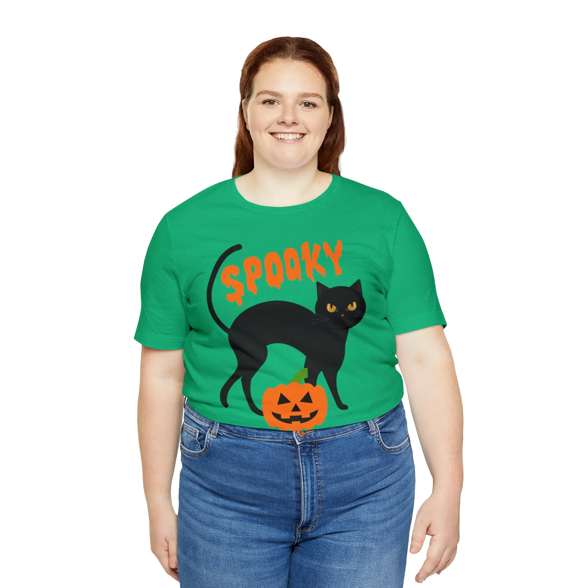 Spooky Black Cat T-Shirt | Creepy Jack-o'-Lantern Tee |  Bella Canvas 3001Unisex | Haunted Short Sleeve Tshirt