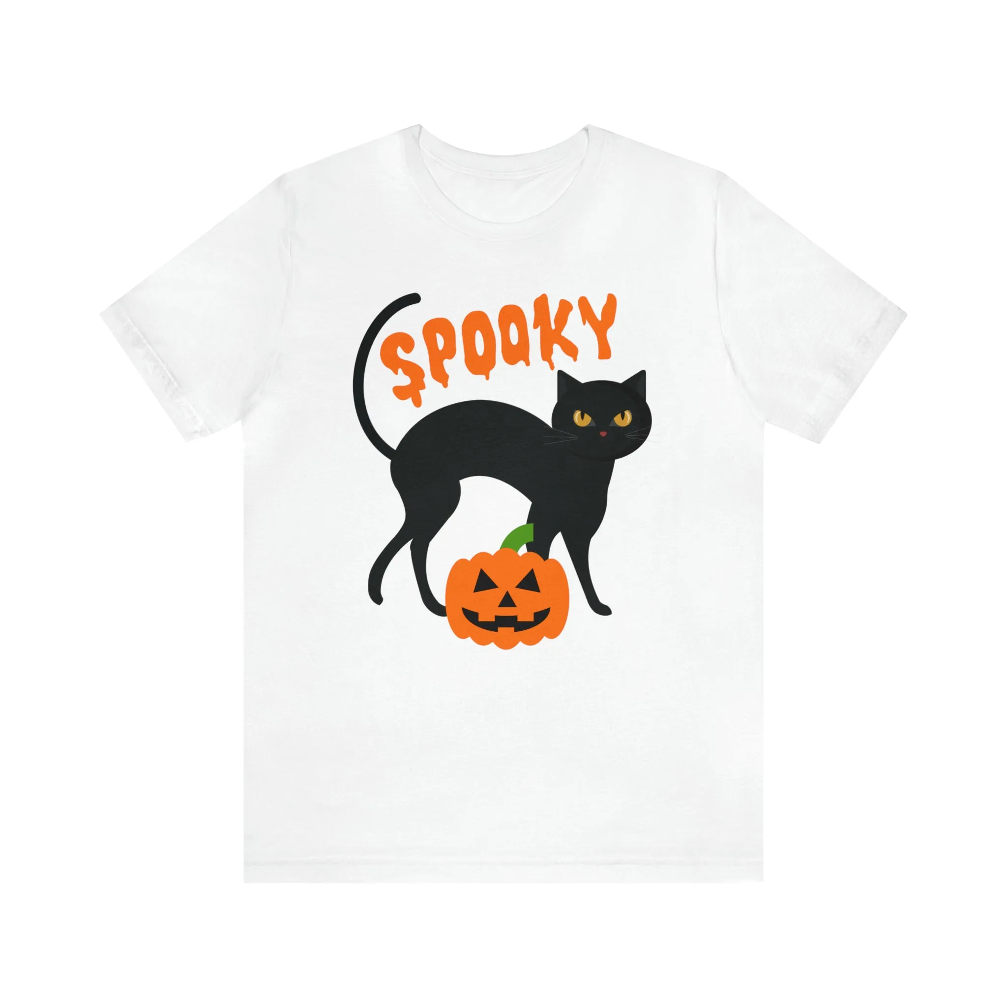 Spooky Black Cat T-Shirt | Creepy Jack-o'-Lantern Tee |  Bella Canvas 3001Unisex | Haunted Short Sleeve Tshirt
