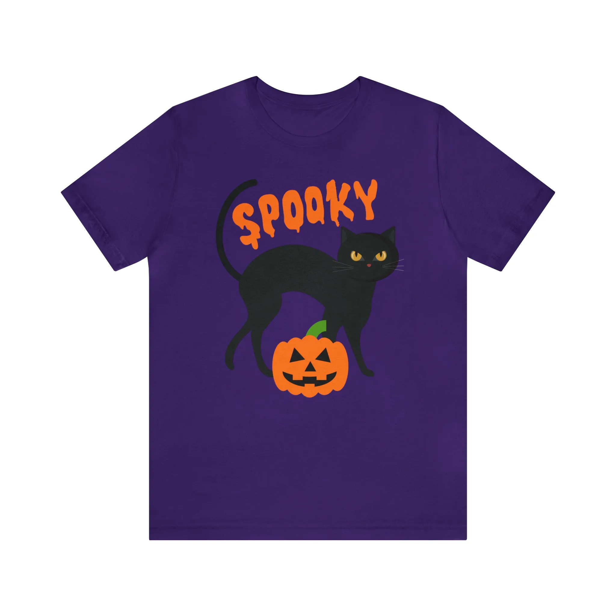 Spooky Black Cat T-Shirt | Creepy Jack-o'-Lantern Tee |  Bella Canvas 3001Unisex | Haunted Short Sleeve Tshirt