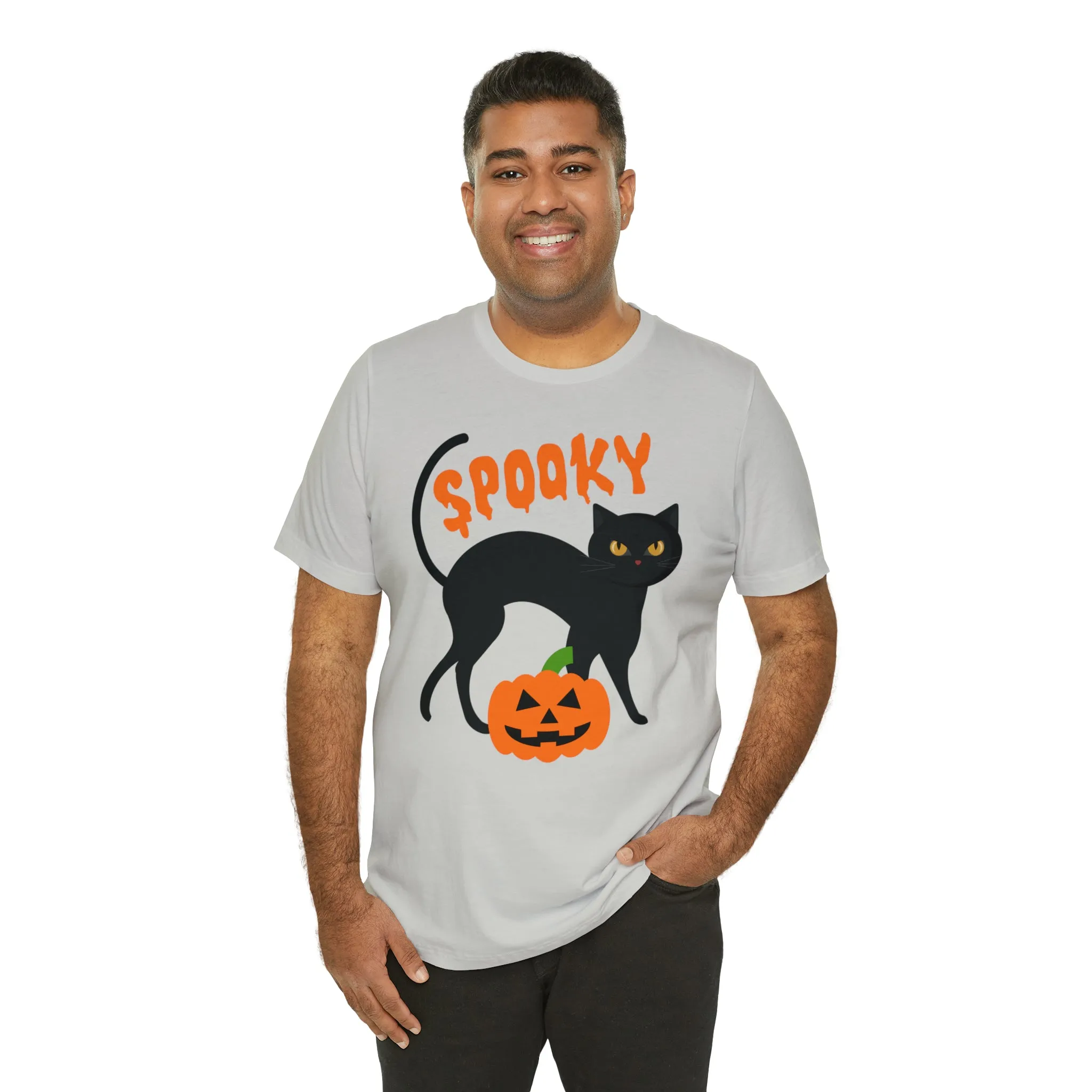 Spooky Black Cat T-Shirt | Creepy Jack-o'-Lantern Tee |  Bella Canvas 3001Unisex | Haunted Short Sleeve Tshirt