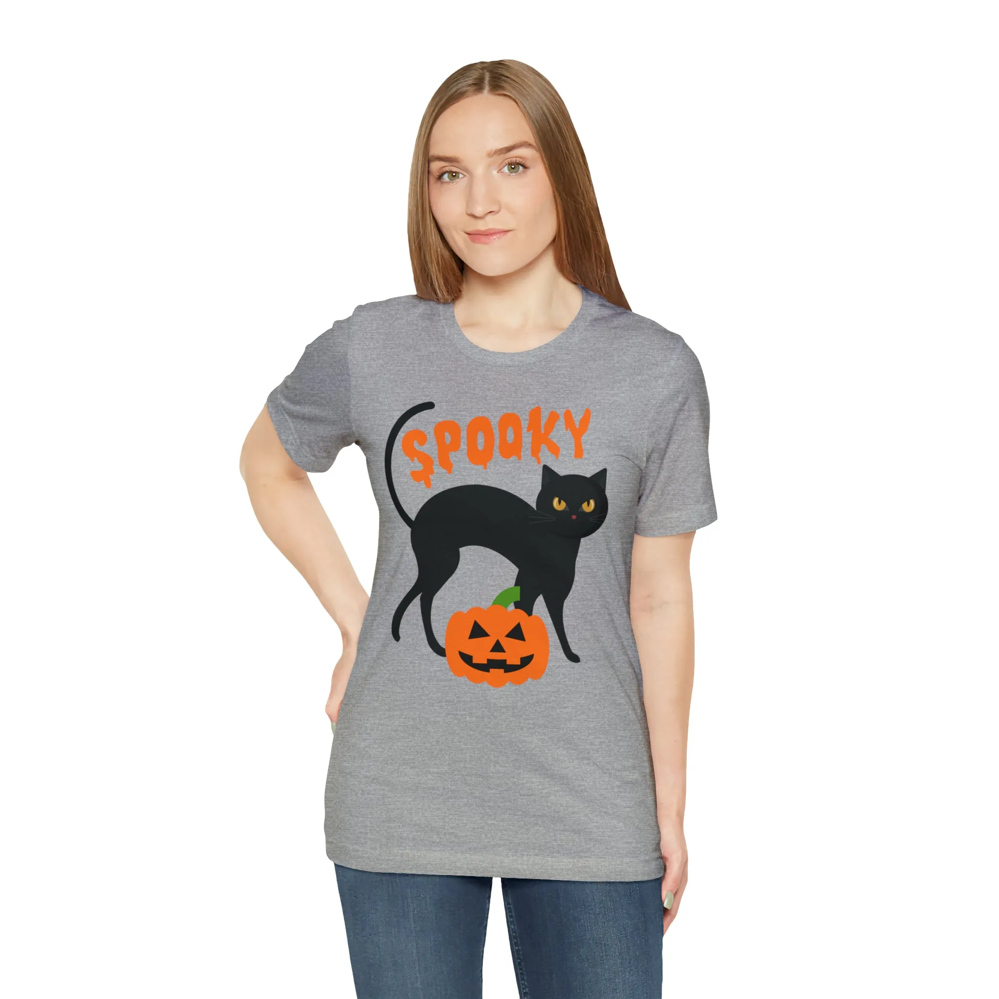 Spooky Black Cat T-Shirt | Creepy Jack-o'-Lantern Tee |  Bella Canvas 3001Unisex | Haunted Short Sleeve Tshirt