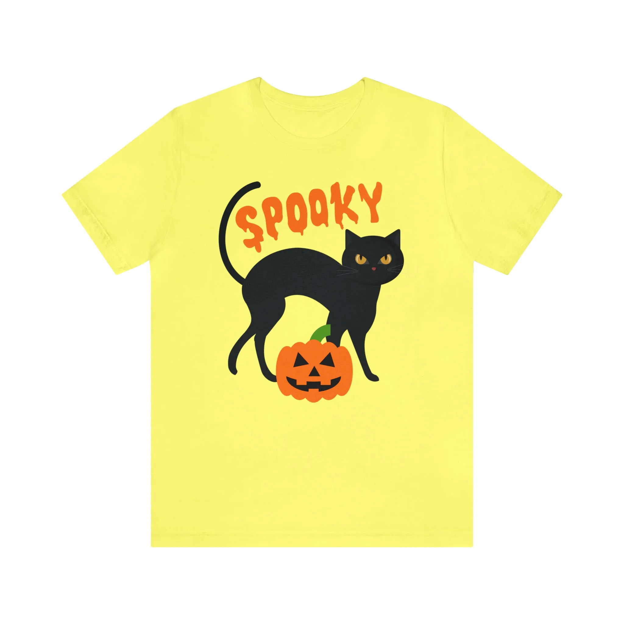 Spooky Black Cat T-Shirt | Creepy Jack-o'-Lantern Tee |  Bella Canvas 3001Unisex | Haunted Short Sleeve Tshirt
