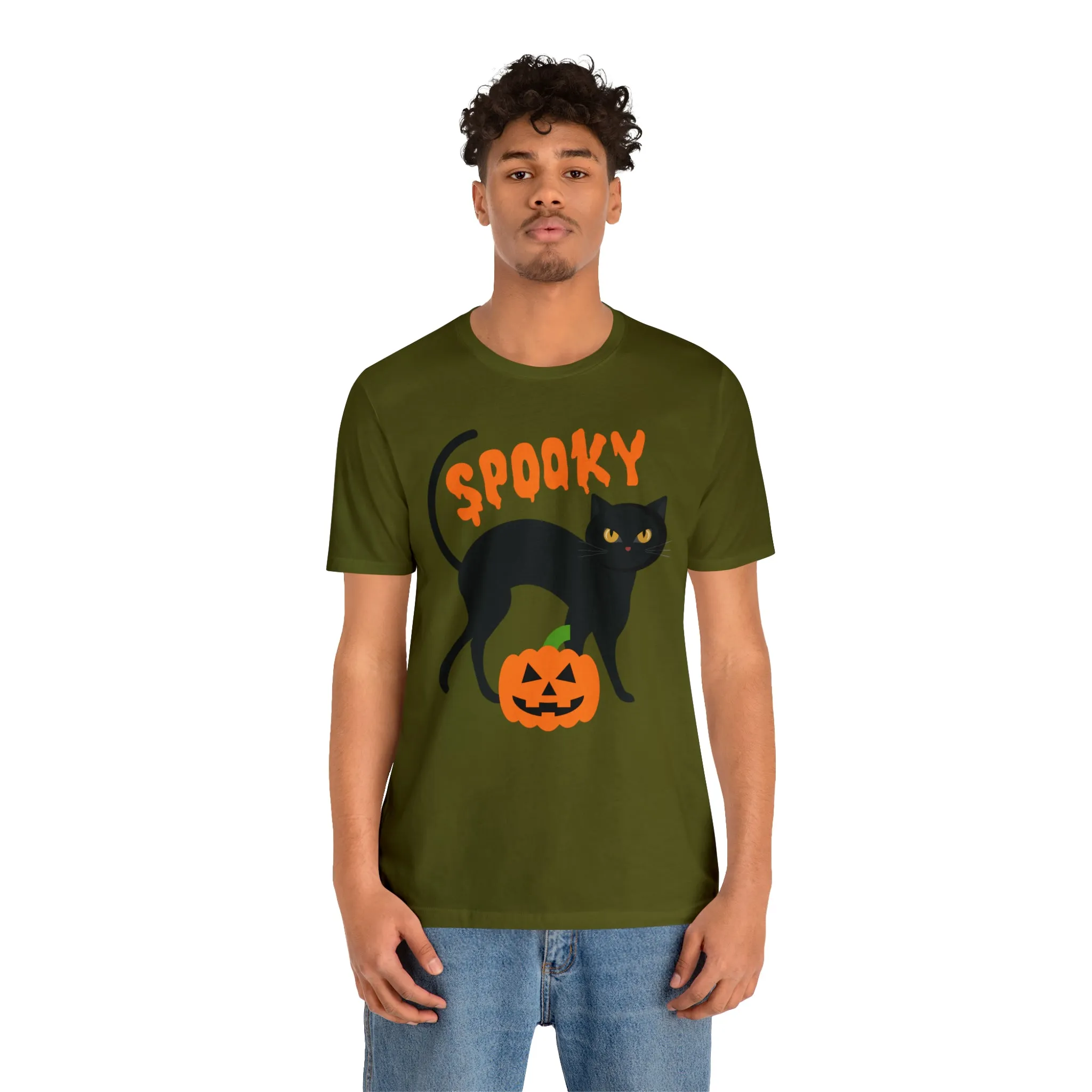 Spooky Black Cat T-Shirt | Creepy Jack-o'-Lantern Tee |  Bella Canvas 3001Unisex | Haunted Short Sleeve Tshirt