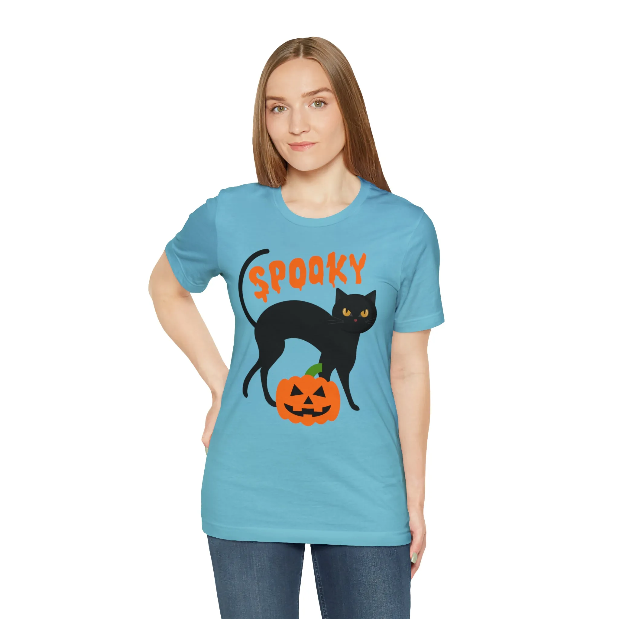 Spooky Black Cat T-Shirt | Creepy Jack-o'-Lantern Tee |  Bella Canvas 3001Unisex | Haunted Short Sleeve Tshirt