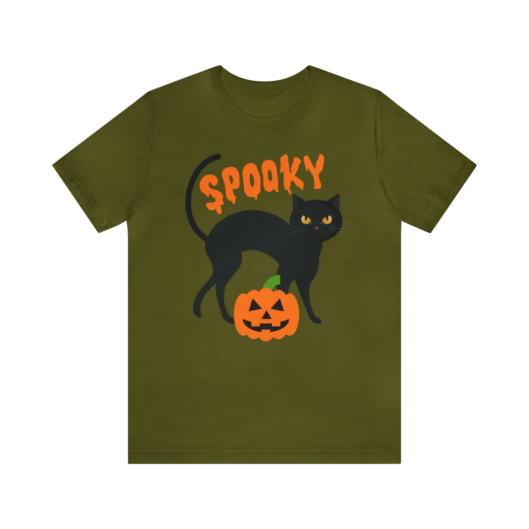 Spooky Black Cat T-Shirt | Creepy Jack-o'-Lantern Tee |  Bella Canvas 3001Unisex | Haunted Short Sleeve Tshirt