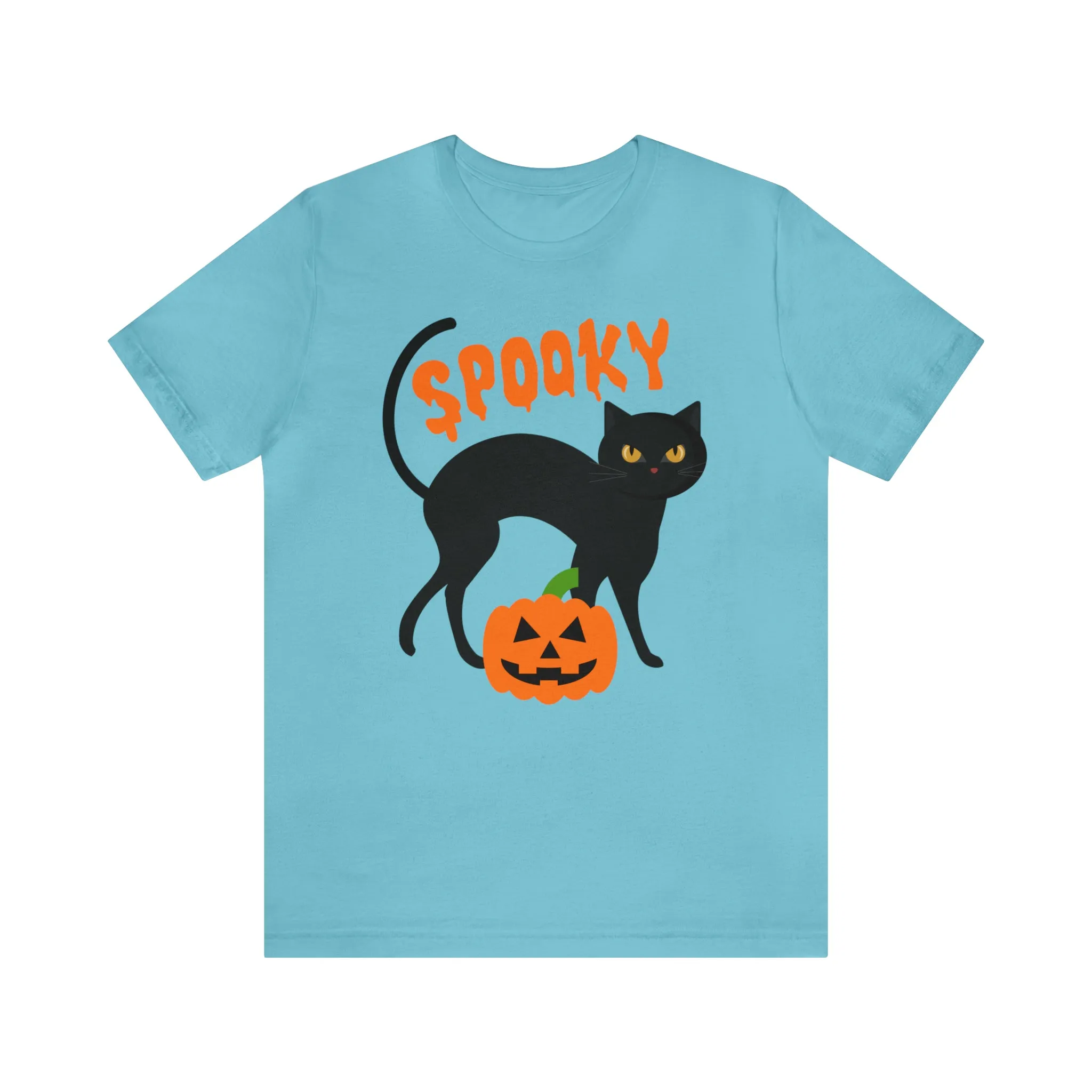 Spooky Black Cat T-Shirt | Creepy Jack-o'-Lantern Tee |  Bella Canvas 3001Unisex | Haunted Short Sleeve Tshirt