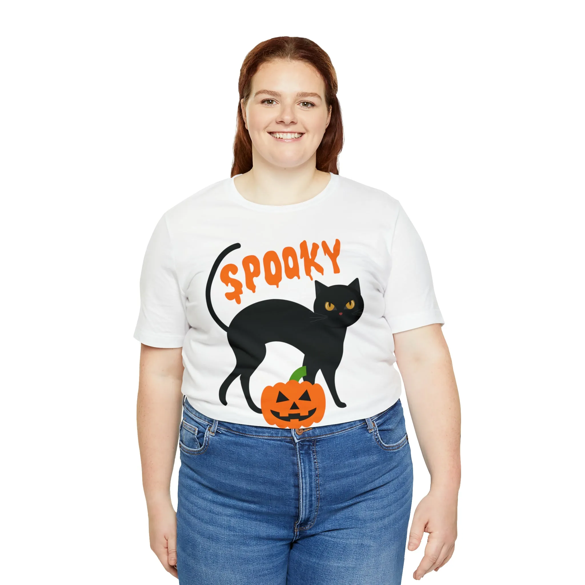 Spooky Black Cat T-Shirt | Creepy Jack-o'-Lantern Tee |  Bella Canvas 3001Unisex | Haunted Short Sleeve Tshirt