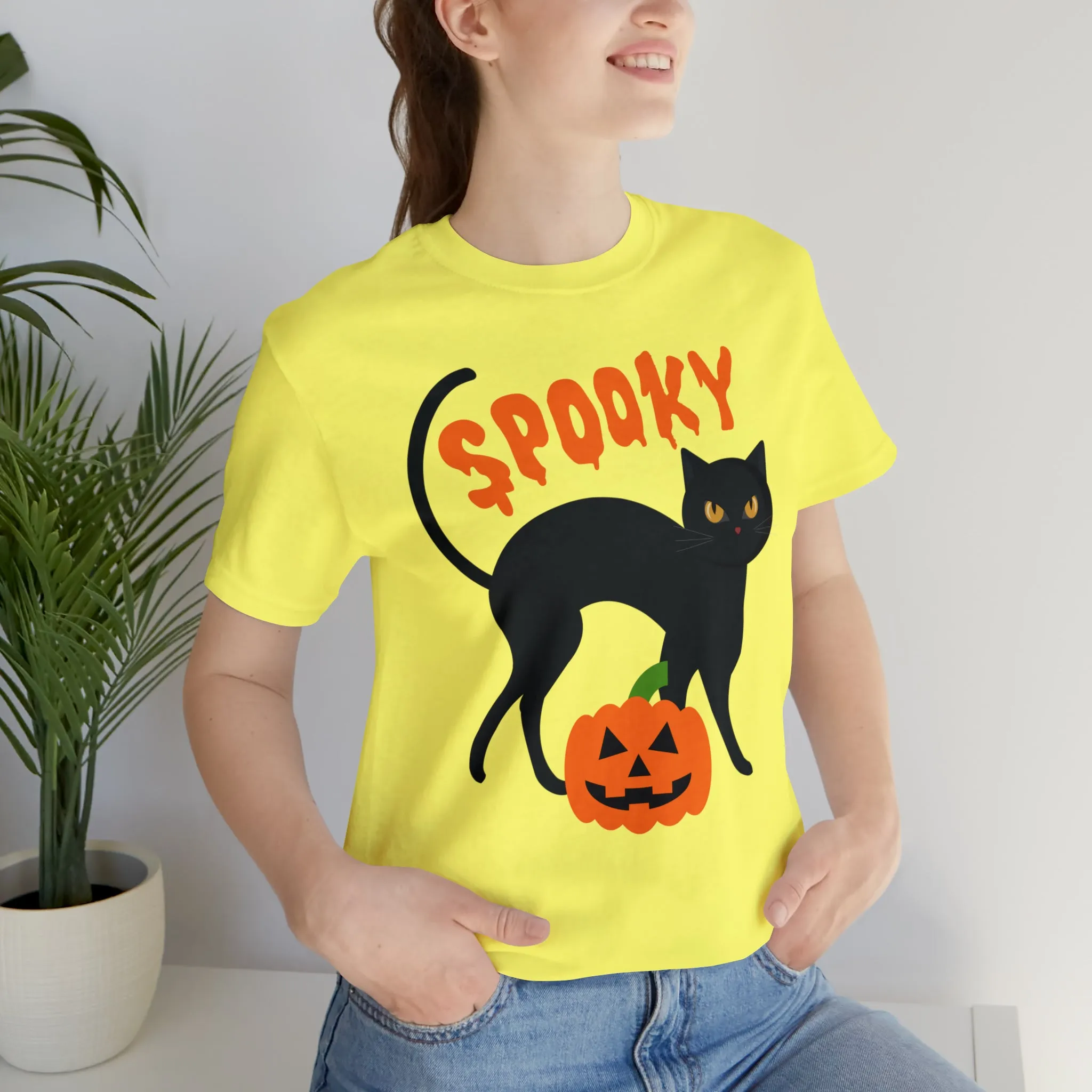 Spooky Black Cat T-Shirt | Creepy Jack-o'-Lantern Tee |  Bella Canvas 3001Unisex | Haunted Short Sleeve Tshirt