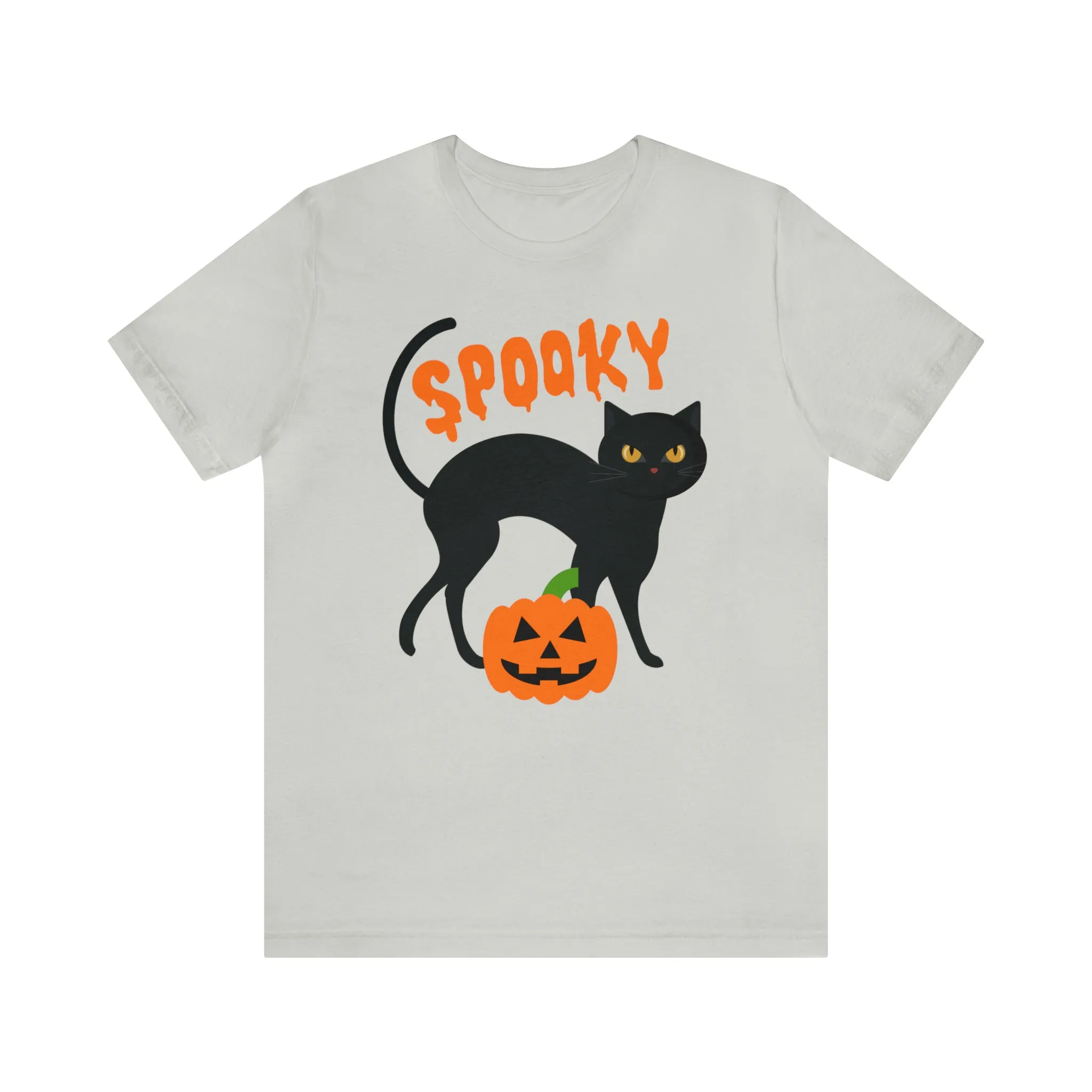 Spooky Black Cat T-Shirt | Creepy Jack-o'-Lantern Tee |  Bella Canvas 3001Unisex | Haunted Short Sleeve Tshirt