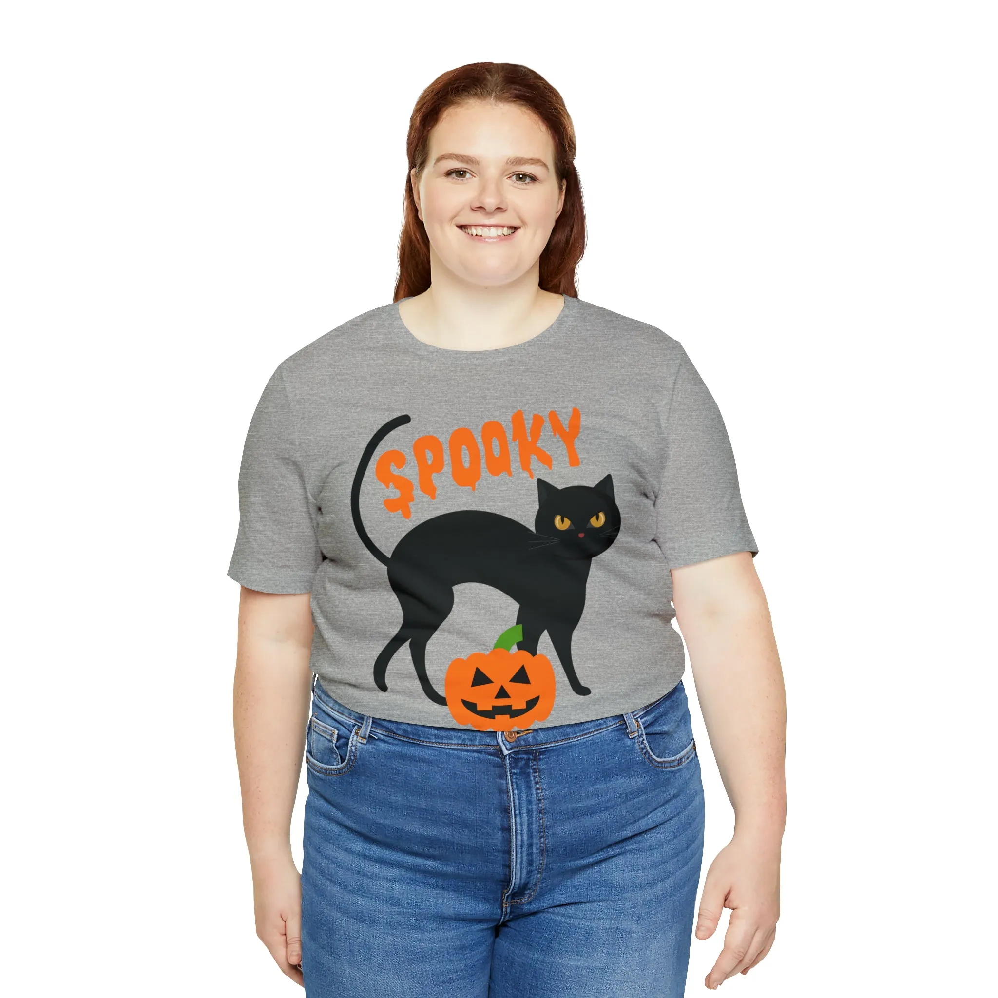 Spooky Black Cat T-Shirt | Creepy Jack-o'-Lantern Tee |  Bella Canvas 3001Unisex | Haunted Short Sleeve Tshirt