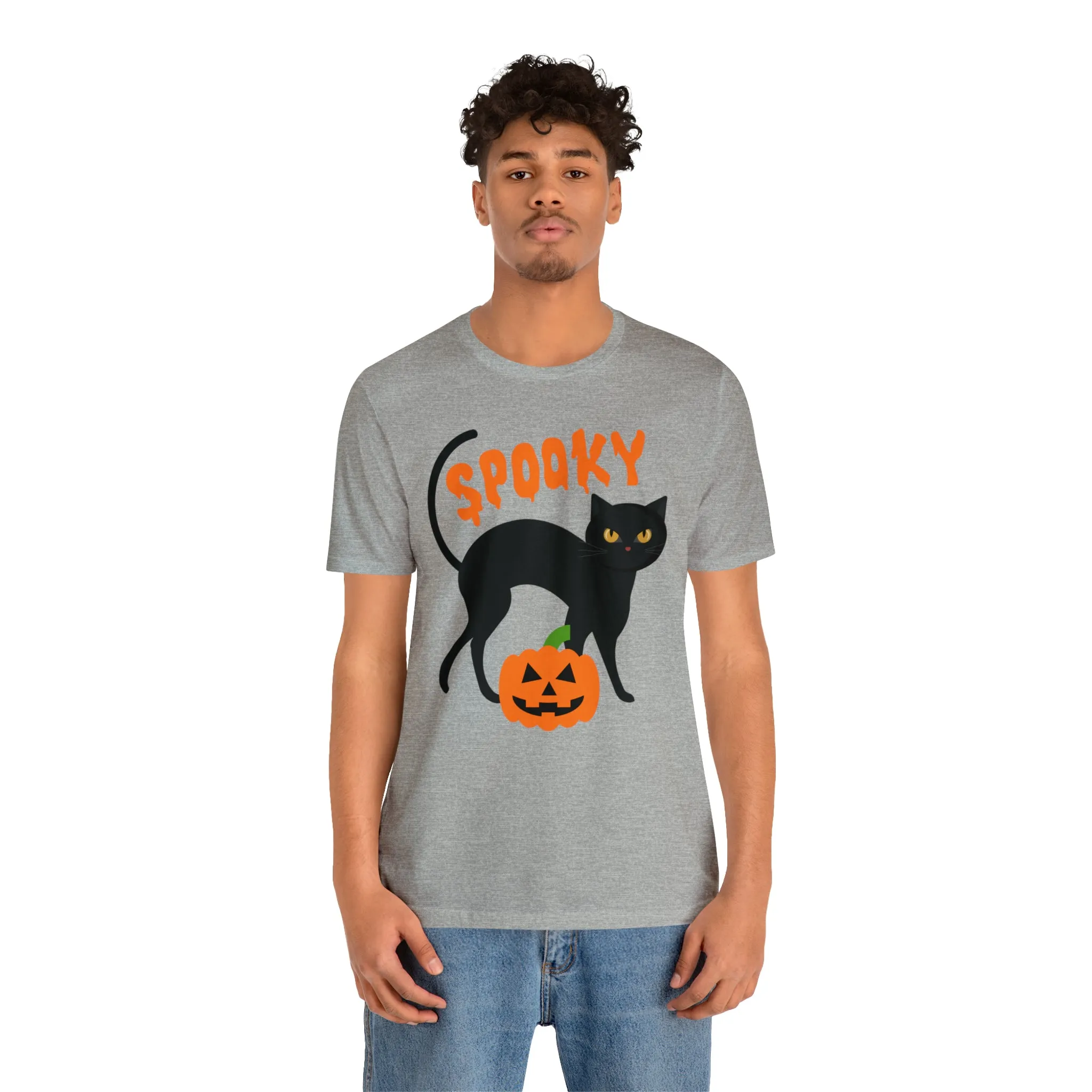 Spooky Black Cat T-Shirt | Creepy Jack-o'-Lantern Tee |  Bella Canvas 3001Unisex | Haunted Short Sleeve Tshirt