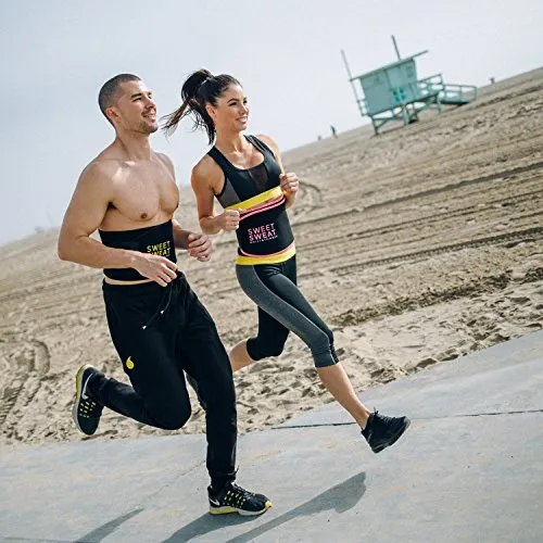 Sports Research Sweet Sweat Premium Waist Trimmer (Pink Logo) for Men & Women ~ Includes Free Sample of Sweet Sweat Gel! (SM: 8" Width x 35" Length)