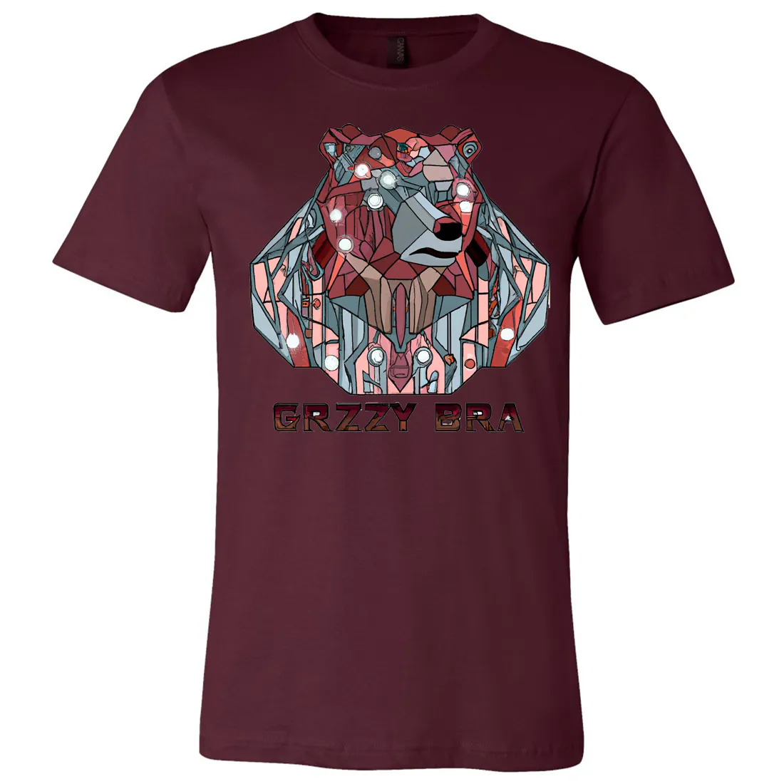 Stained Glass Cyborg Grizzly Bear GRZZY BRA Asst Colors Mens Lightweight Fitted T-Shirt/tee