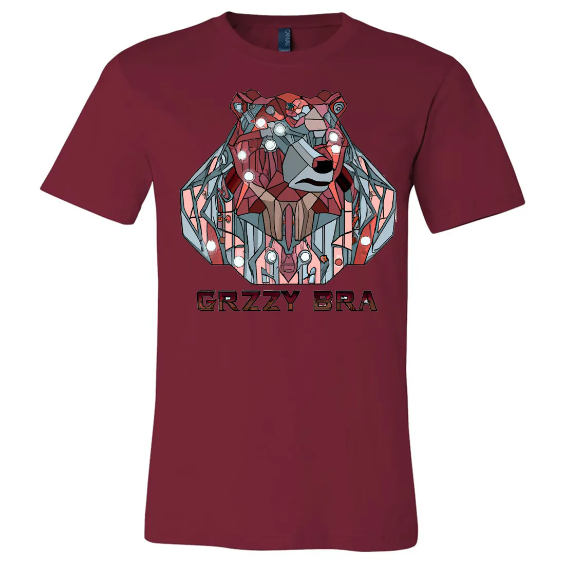 Stained Glass Cyborg Grizzly Bear GRZZY BRA Asst Colors Mens Lightweight Fitted T-Shirt/tee