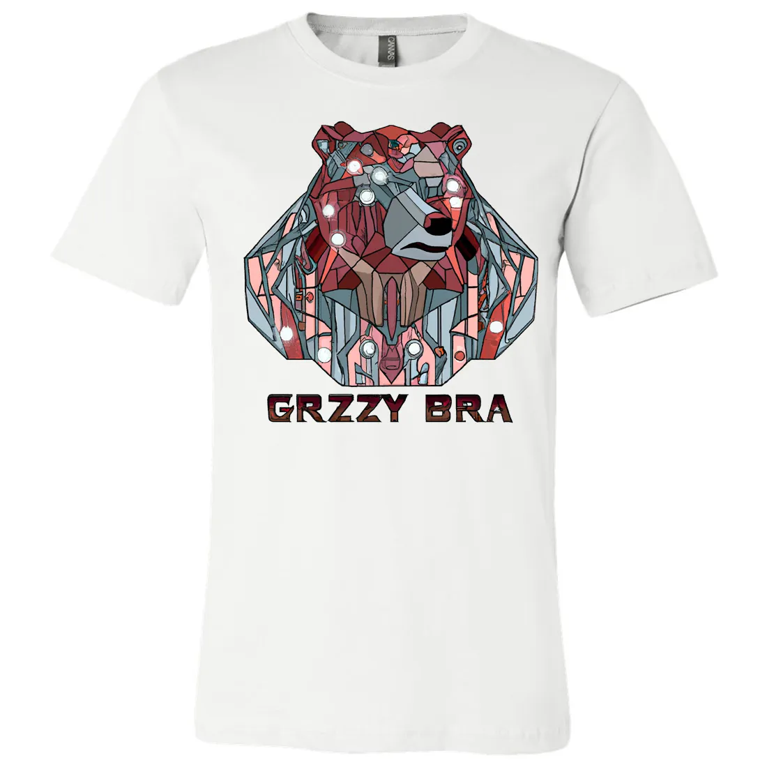 Stained Glass Cyborg Grizzly Bear GRZZY BRA Asst Colors Mens Lightweight Fitted T-Shirt/tee