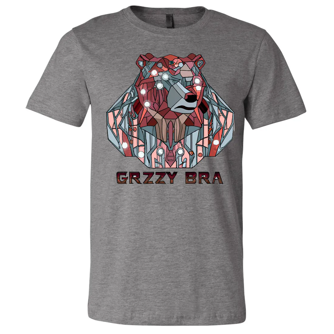 Stained Glass Cyborg Grizzly Bear GRZZY BRA Asst Colors Mens Lightweight Fitted T-Shirt/tee