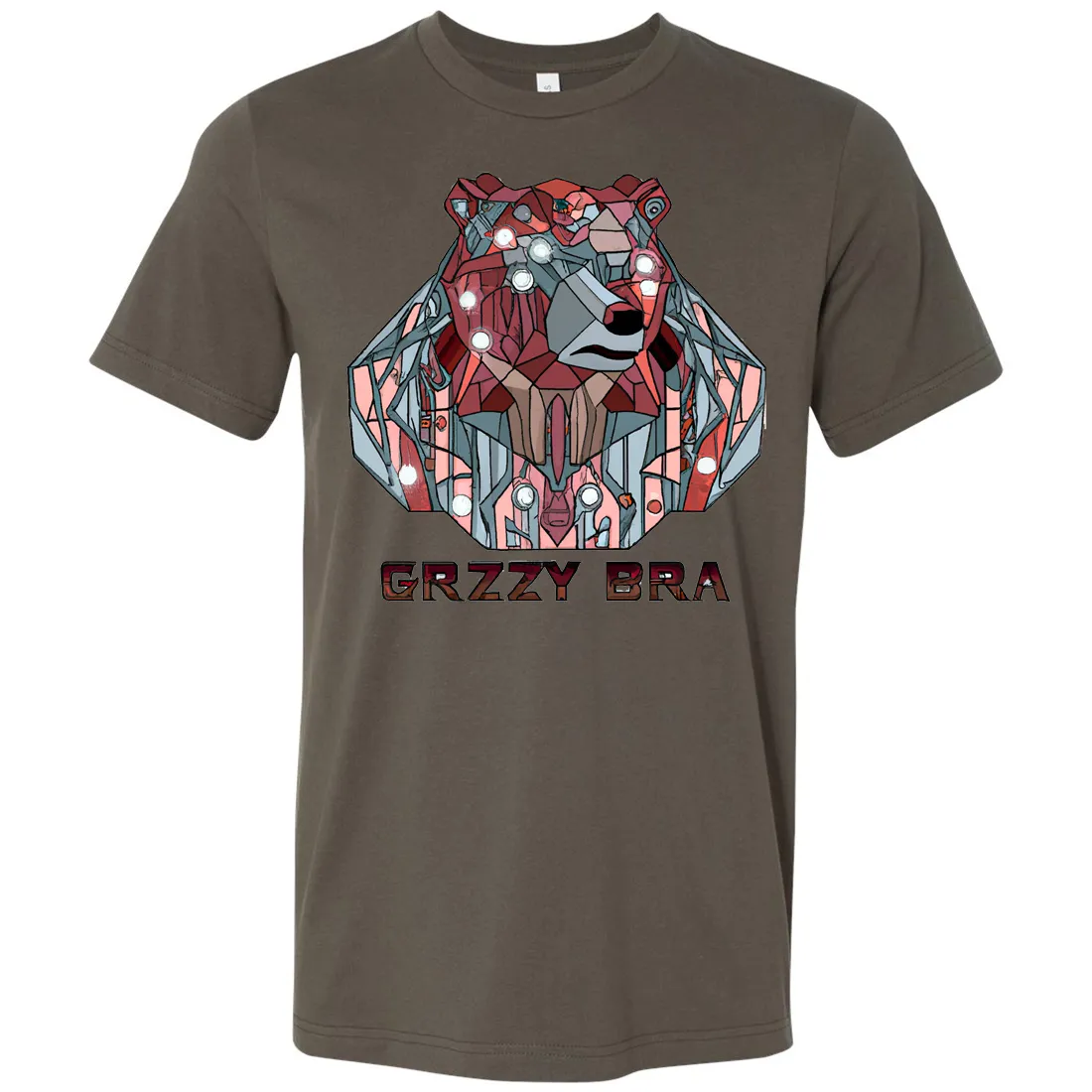 Stained Glass Cyborg Grizzly Bear GRZZY BRA Asst Colors Mens Lightweight Fitted T-Shirt/tee