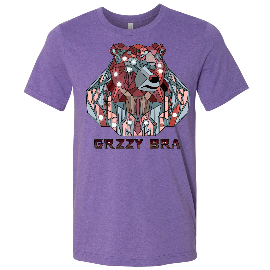 Stained Glass Cyborg Grizzly Bear GRZZY BRA Asst Colors Mens Lightweight Fitted T-Shirt/tee