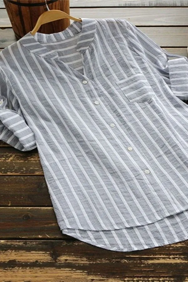 Stripe Printing V Neck T-shirts
