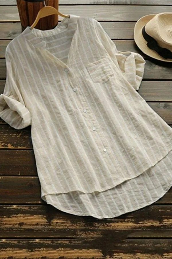 Stripe Printing V Neck T-shirts