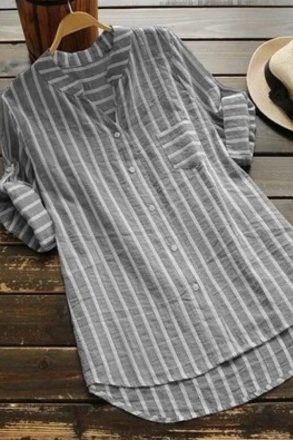 Stripe Printing V Neck T-shirts