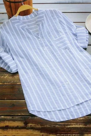 Stripe Printing V Neck T-shirts