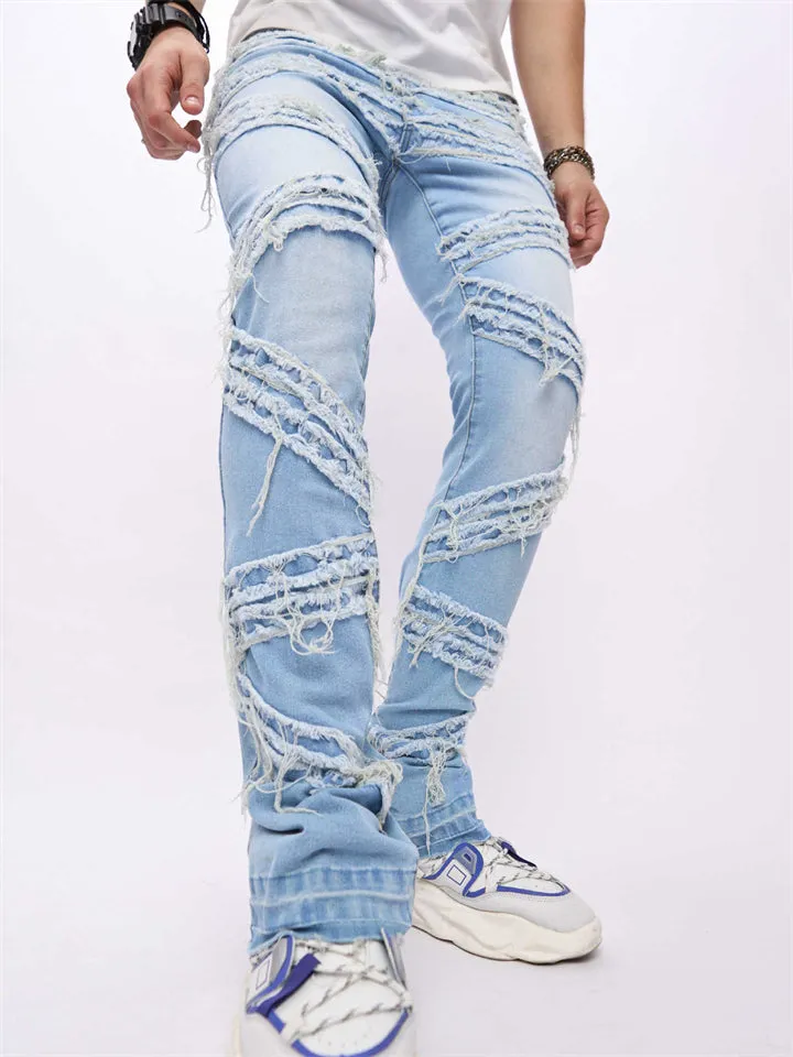 Stylish Ripped Raw Trim Stretchy Jeans for Men