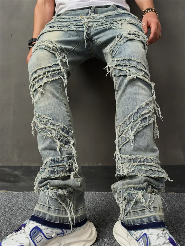 Stylish Ripped Raw Trim Stretchy Jeans for Men