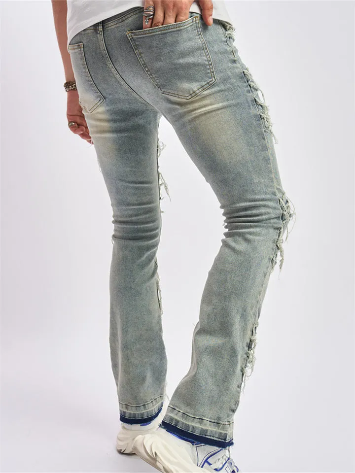 Stylish Ripped Raw Trim Stretchy Jeans for Men