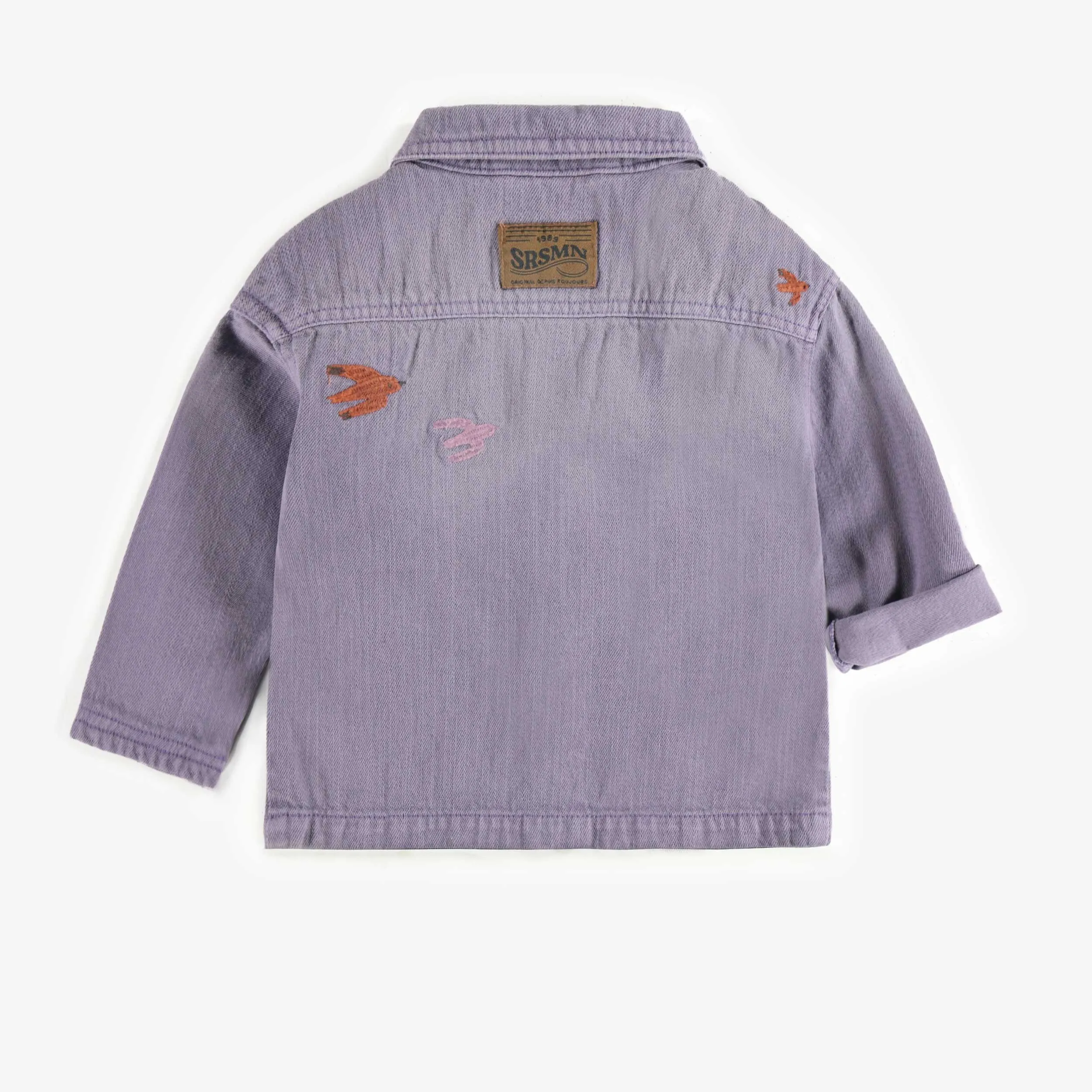Surchemise mauve en denim sergé coloré souple, bébé || Purple colored denim shirt, baby