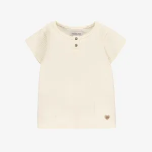 T-shirt crème en tricot côtelé irrégulier, enfant || Cream T-shirt in irregular rib knit, child