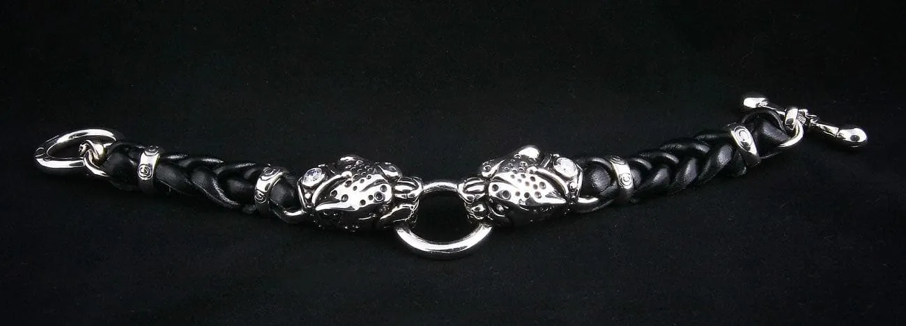 Tiger Head Braided Genuine Leather Men's Bracelet