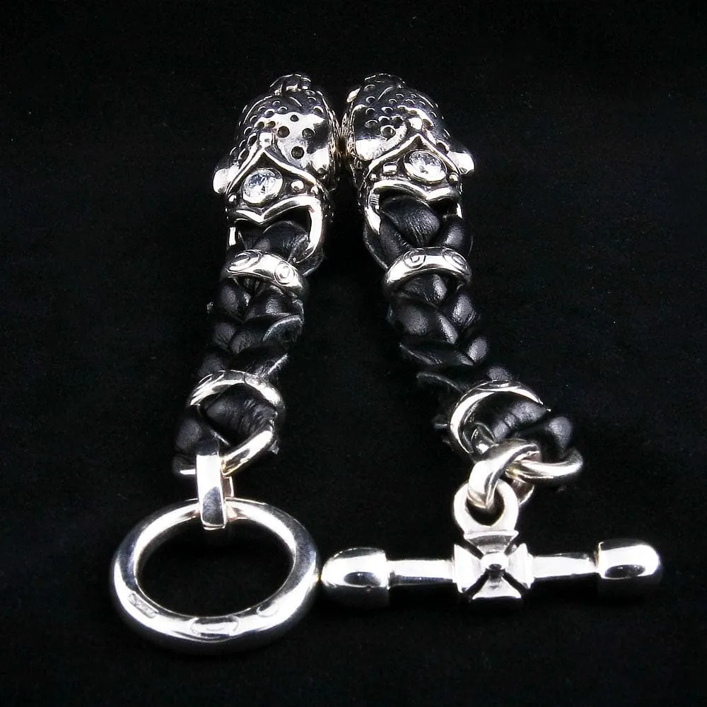 Tiger Head Braided Genuine Leather Men's Bracelet