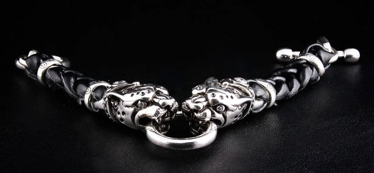 Tiger Head Braided Genuine Leather Men's Bracelet