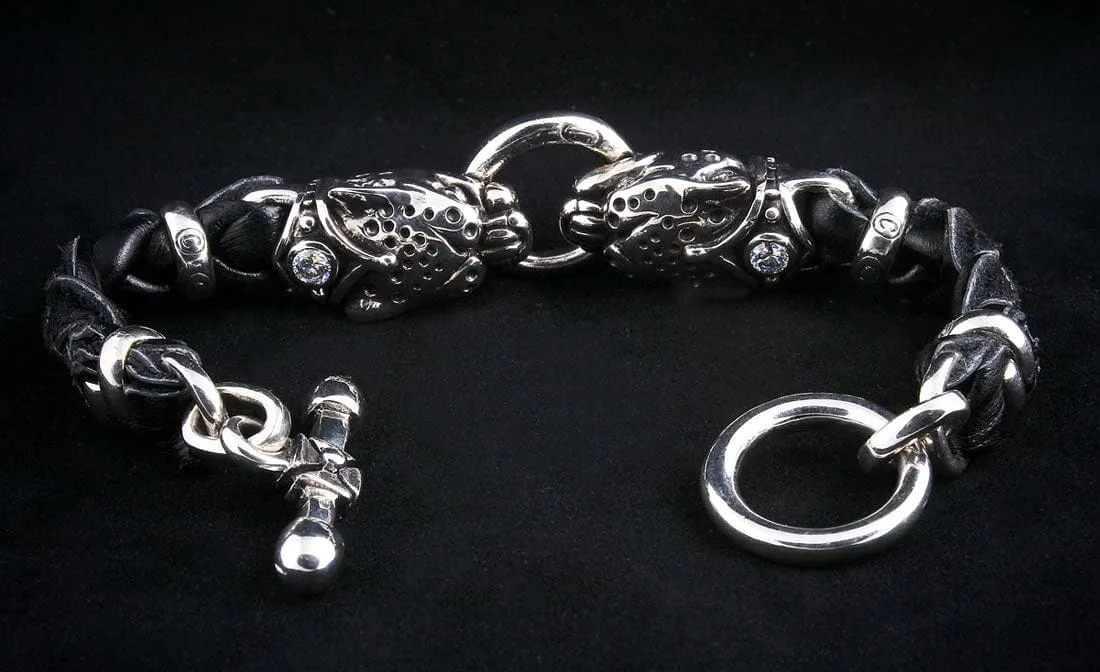 Tiger Head Braided Genuine Leather Men's Bracelet