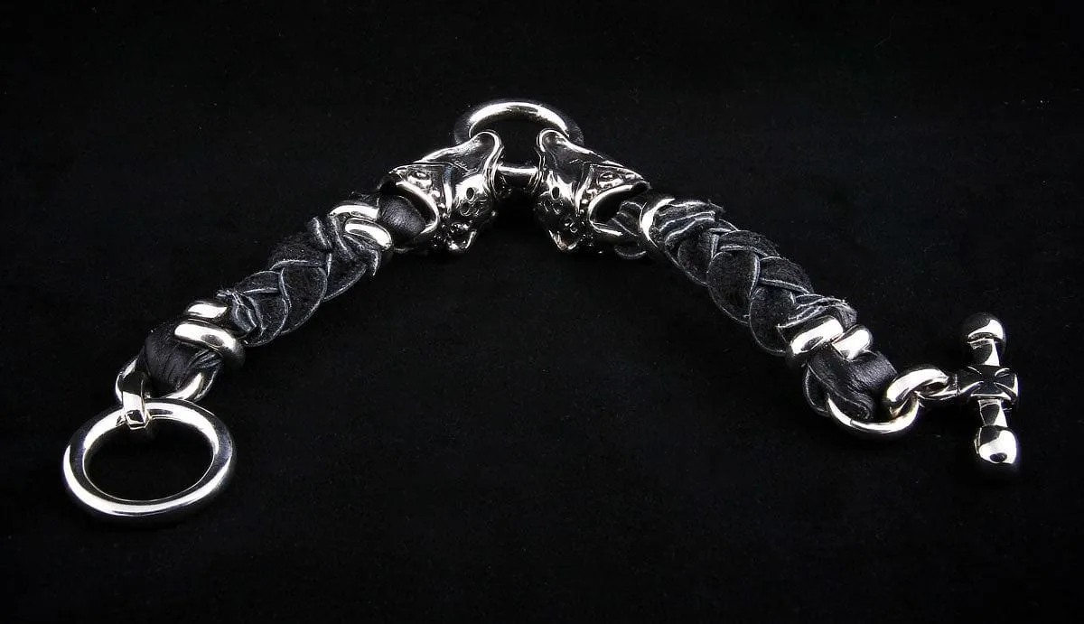 Tiger Head Braided Genuine Leather Men's Bracelet