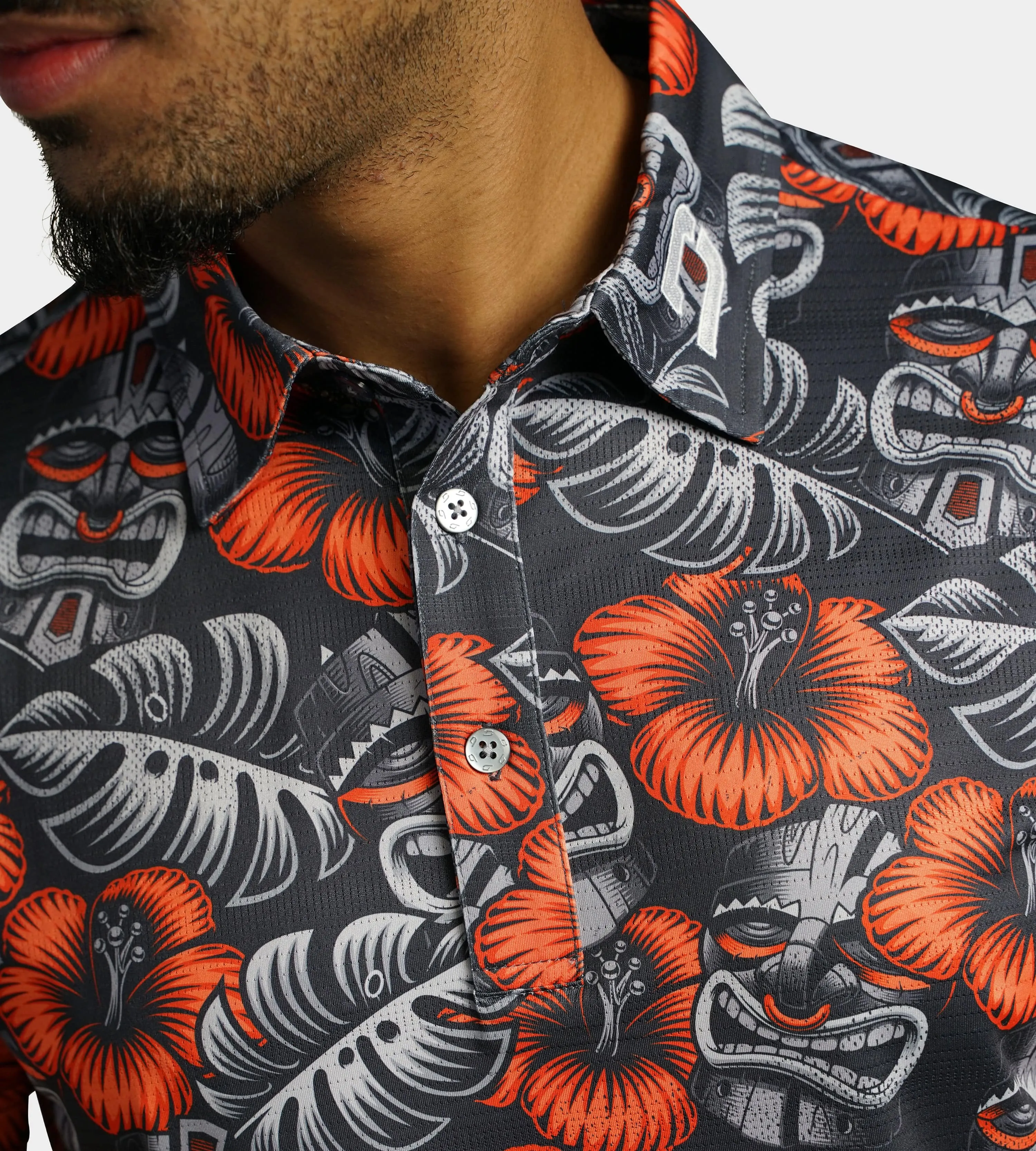 TIKI POLO - CHARCOAL / ORANGE