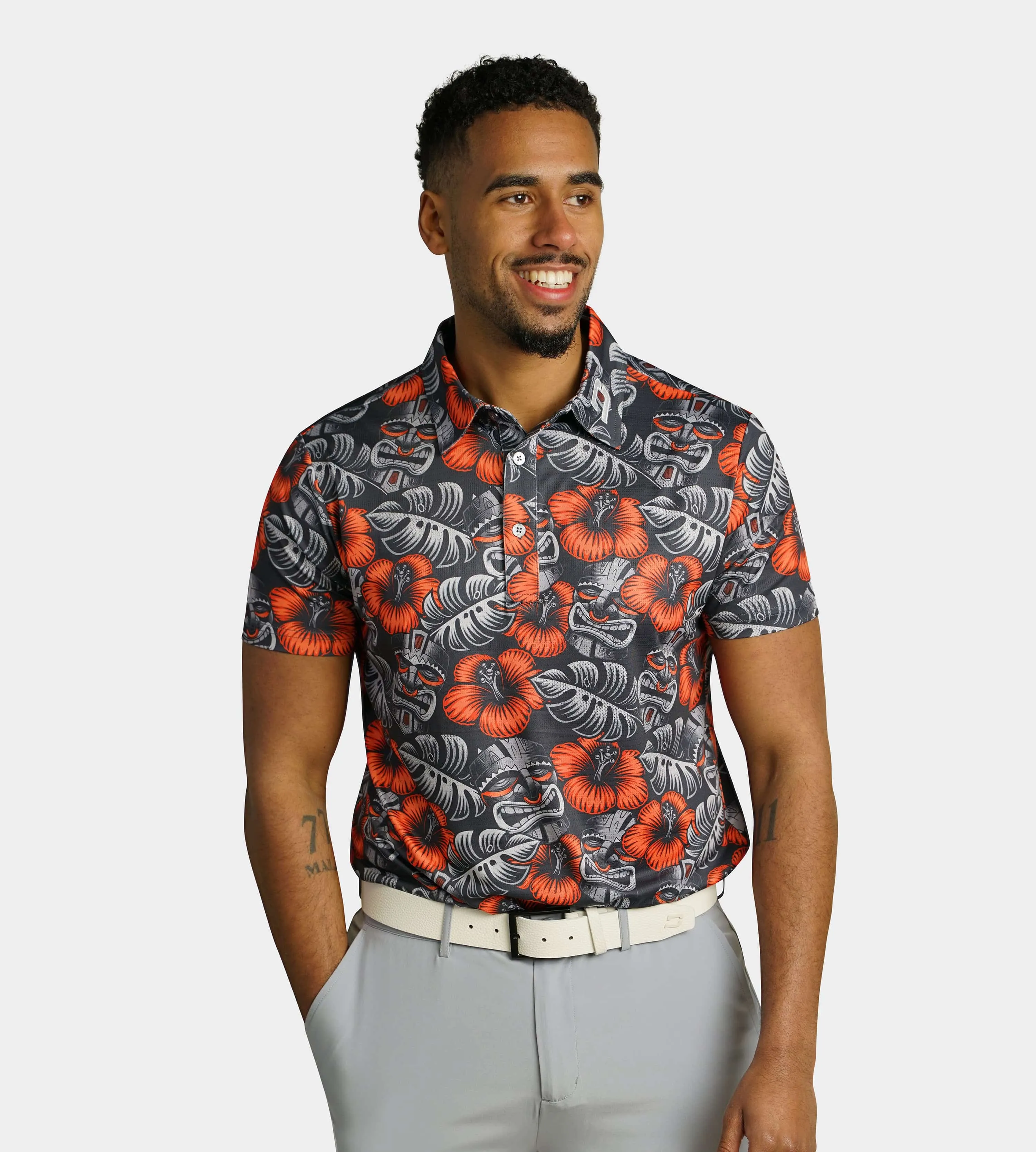 TIKI POLO - CHARCOAL / ORANGE