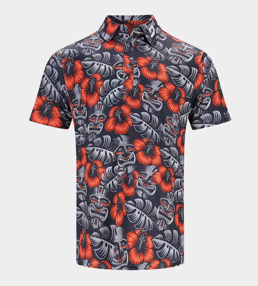TIKI POLO - CHARCOAL / ORANGE