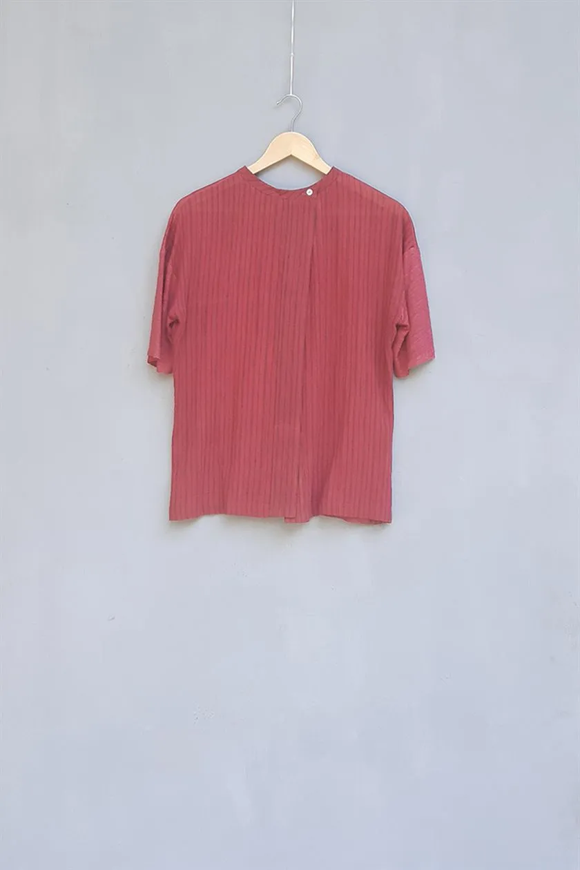 Urvashi Kaur   I   Hamamatsu JERSEY TOP ARCILLA handloom cotton and linen silk jersey brick TESSELLATE- 53