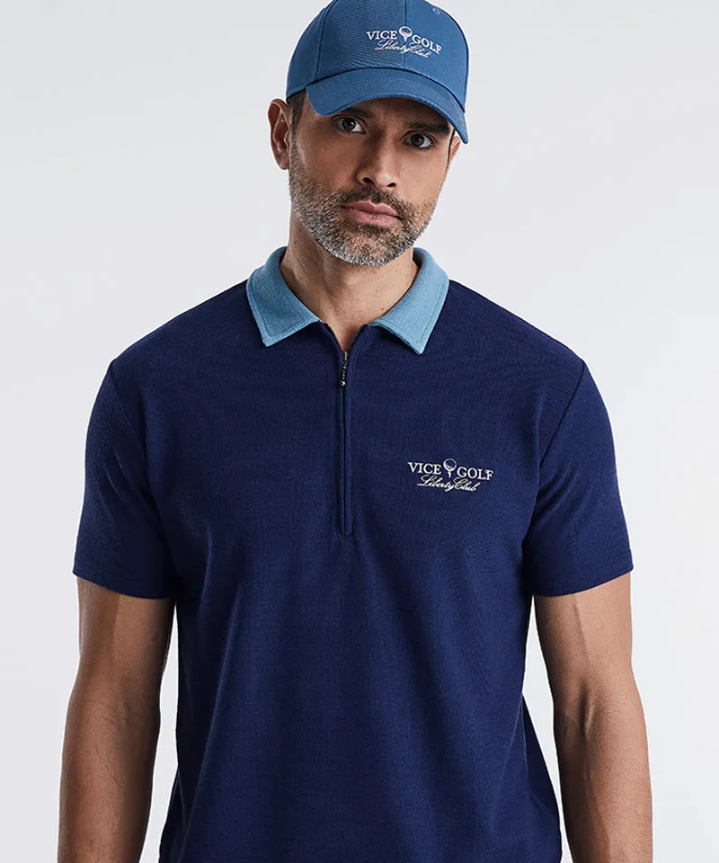 Vice Golf Atelier Liberty Club Half-Zip Waffle Polo - Navy