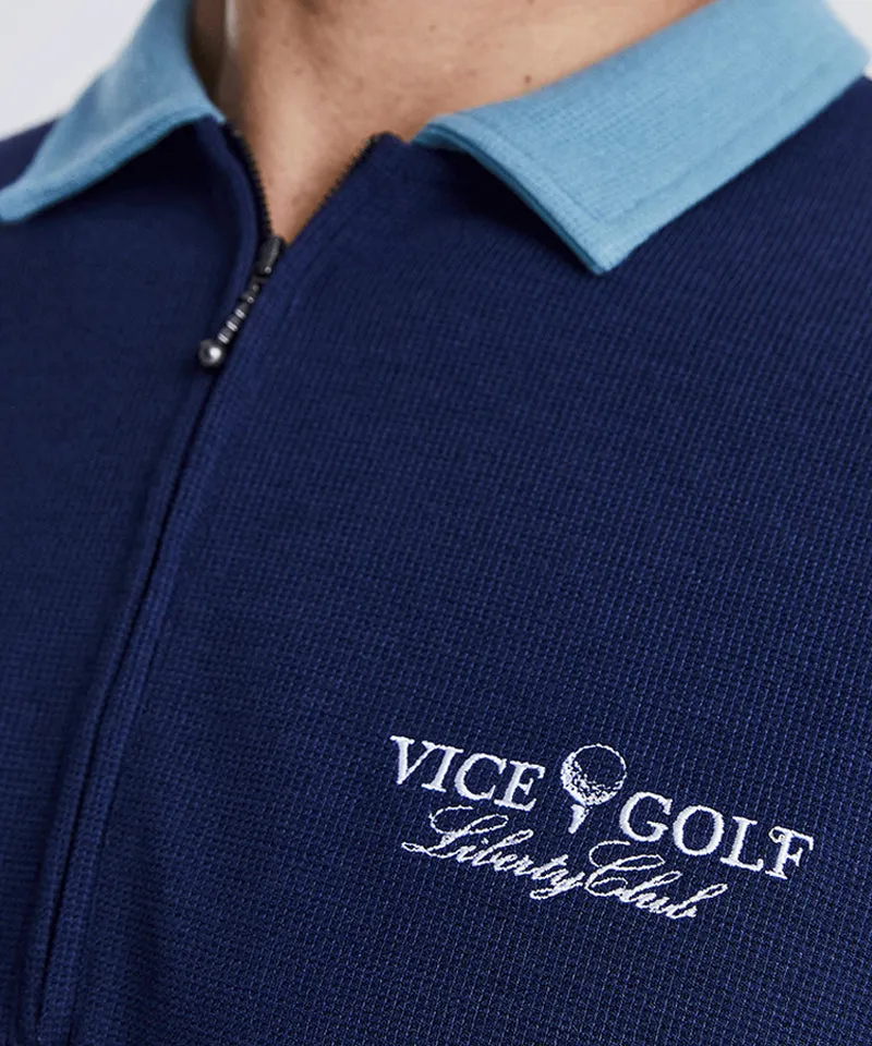 Vice Golf Atelier Liberty Club Half-Zip Waffle Polo - Navy
