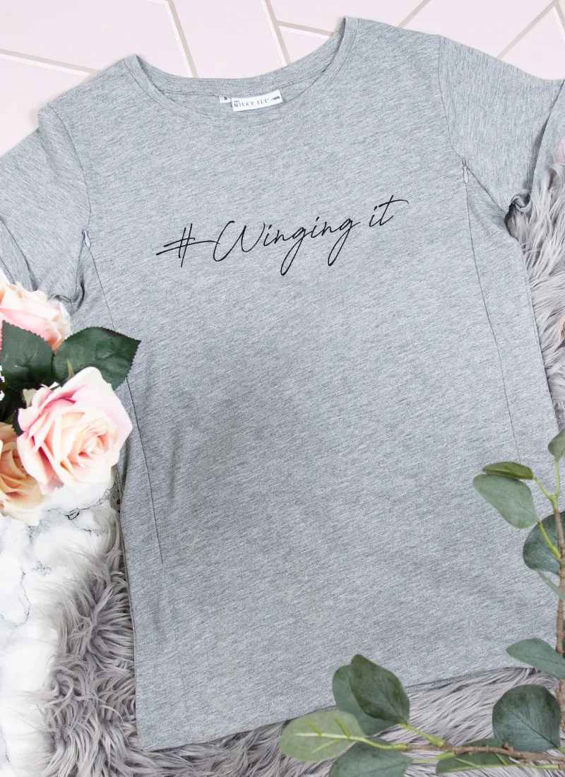 WINGING IT Breastfeeding T-shirt with Zips - Grey (Organic Cotton)