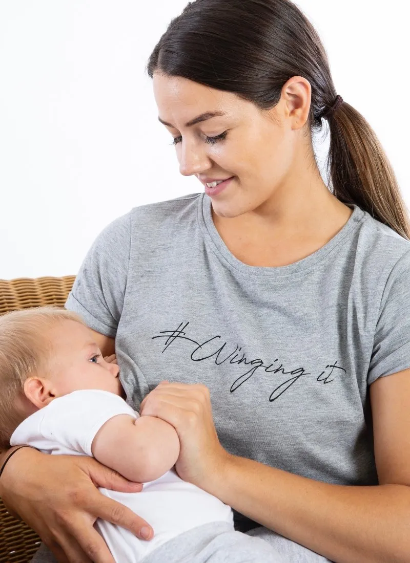 WINGING IT Breastfeeding T-shirt with Zips - Grey (Organic Cotton)