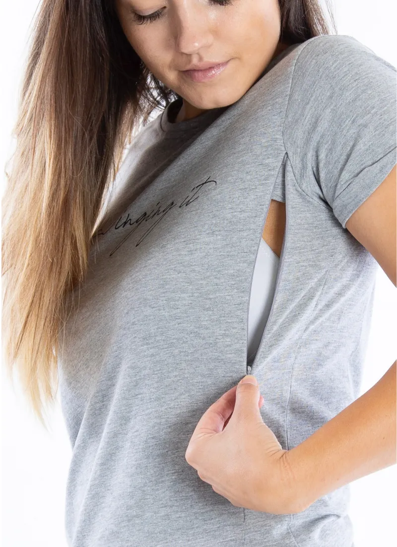 WINGING IT Breastfeeding T-shirt with Zips - Grey (Organic Cotton)