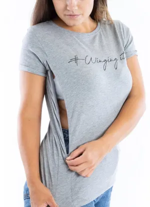 WINGING IT Breastfeeding T-shirt with Zips - Grey (Organic Cotton)