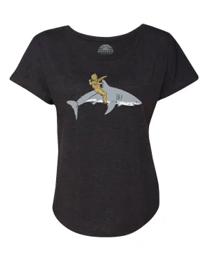Women's Diver Riding a Shark Scoop Neck T-Shirt