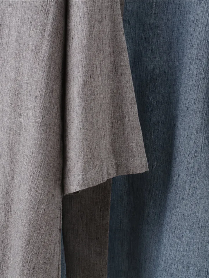 Zen Plain Cotton Linen One Button Autumn Shirt for Men